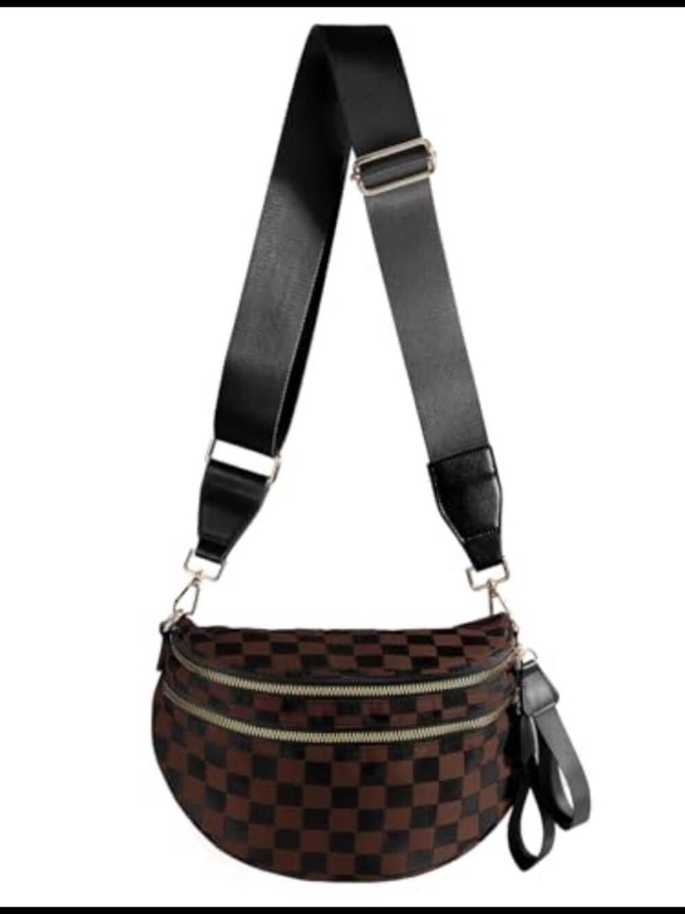 Checkered Nylon Crossbody Bag Sling Bum Bag Adjustable Strap for Women